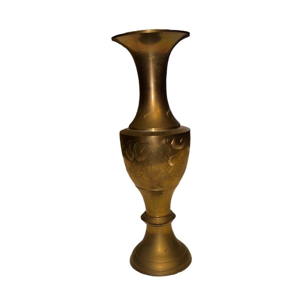 Vintage 6 Inch Etched Brass Bud Vase Floral Made in India